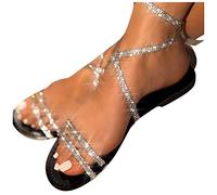 Briskorry Sandalen Damen Riemchensandalen Bohemian Strass Cross Strap Buckle Riemchen Römersandalen Elegante Strandsandalen Abendschuhe Flip Flops Sommerschuhe