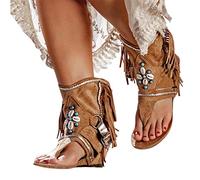 Briskorry Sandalen Damen Sommer Strandschuhe Bohemia Flache Frauen Strass Quaste Sandals Strand Schuhe Flip Flops Wohnungen Flach Zehentrenner Freizeit Sommerschuhe Riemchensandalen