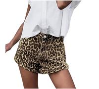 Briskorry Shorts Damen Casual Mid Rise Denim Shorts Hotpants Vintage Leopard Print Denim Shorts Damen Shorts für Frühling und Sommer Jeans mit Taschen Streetwear Kurze Hosen