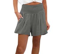 Briskorry Shorts Damen Sommer Knielang Kurze Cord Hose Einfarbig Leicht Kurz Freizeithose Teenager Mädchen Elegant Sommershorts Mit Taschen Loose Fit Bermuda Shorts mit Gürtel