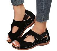 Briskorry Sommer Pantoletten Damen Keilabsatz Sandalen Plattform Leder Flip Flops Mode Aushöhlen Plateau Zehentrenner Strand Hausschuhe Vintage Lässige Slipper rutschfest Open Toe Slip on Sandaletten