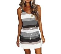 Briskorry Sommerkleid Damen Bunt Sexy Trägerkleid mit V-Ausschnitt Lässiges Bequemes Minikleid Elegant Patchwork Tunikakleid Kurz Klassisches Bandage Strandkleid Hüftkleid
