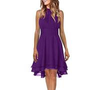 Briskorry Sommerkleid Damen Knielang Neckholder A Linie Strandkleid Frauen Sommer Elegant Boho Kleid Sexy Ärmellos Schulterfrei Cocktailkleid Knielänge Partykleid