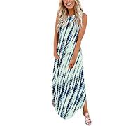 Briskorry Sommerkleid Damen Lang Farbverlauf Maxikleider Retro Sommer Neckholder Freizeitkleid Boho Chic Casual Strandkleid Trägerkleid Elegant Cocktailkleid Swing Kleid