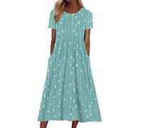 Briskorry Sommerkleid Damen Lang T-Shirt Kleid Sommer,Sommerkleid Midi Kleider T-Shirt Kleid Große Größen Lässige Maxikleid Kurzarm V-Ausschnitt Abendkleider für Hochzeit Damenkleider Satin MäDchen