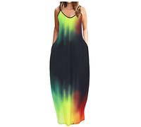 Briskorry Sommerkleid Damen Sommer Elegant Freizeitkleider Schmetterling Druck Sling Kleider Lang Große Größen Trägerkleid Boho Sommer Casual Kleider Cocktailkleid