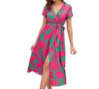 Briskorry Sommerkleid Drucken Sommer Strand Korsett Kleid,Sommerkleid Elegant Swing Midikleid Große Größen Lang Freizeitkleid Trägerlos Abendkleider für Hochzeit Partykleid Rundhals Festliches