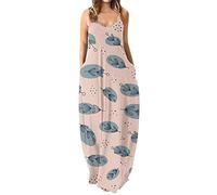 Briskorry Sommerkleid Drucken Sommer Strand Korsett Kleid,Sommerkleid Luftig Abendkleider Abschlusskleider Maxikleid mit Tasche Kleider V-Ausschnitt Knopfleiste Kleider Abendkleider Festliches