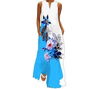 Briskorry Sommerkleider Damen Schmetterling Blumen Drucken V-Ausschnitt Oversized Maxikleid Sommer Loose Locker Bohemien Strandkleider Langes Elegant Freizeitkleider
