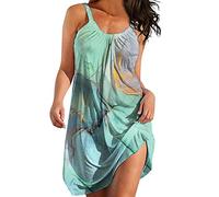 Briskorry Strandkleider Damen Sommer Freizeit Kleider Sexy Blusenkleider ärmelloses Swing Stretchy Freizeitkleid Bequemes Rundhalsausschnitt Sommerkleid Knielang