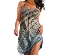 Briskorry Strandkleider Damen Sommer Freizeit Kleider Sexy Blusenkleider ärmelloses Swing Stretchy Freizeitkleid Bequemes Rundhalsausschnitt Sommerkleid Knielang