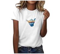 Briskorry T-Shirt Damen Elegant, Modische Oberteile Damen, Tee Shirts Rundhal Kurzärmeliges Sommershirt Druck Klassischer Tee Tops Lässig Locker Bluse Leicht Luftig Sporttop Vielseitig Sommerliche