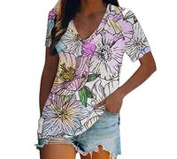 Briskorry T Shirt Damen Kurzarm/Ärmellos Sommer Locker V Ausschnitt Shirt Elegant Schmetterling Druck Oberteile Große Größen Tunika Blusetops Tank Top Longshirt Bunte