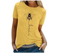 Briskorry T-Shirt Damen Sommer, Oberteile Damen Elegant, Tee Shirt Rundhals Kurzen Ärmeln Shirt Gedruckt Basic Top Locker Freizeit Bluse Luftige Komfort Sportshirts Vielseitig Sommerliche
