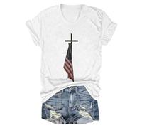 Briskorry T-Shirt Weiß Damen, Damen Oberteile Sommer Elegant, T Shirt Kurzärmeliges Rundhals Sommershirt Klassisch Druck Tops Lässige Locker Blusen Atmungsaktiv Leicht Longblusen Vielseitige Urlaub