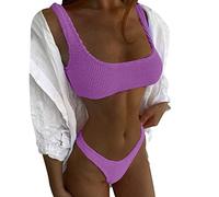 Briskorry Tankini Damen Bauchweg Zweiteilig Badeanzug,Swimsuit Push Up Bikini Set High Waist Push Up Bikinis Badeanzug Bikini Bauchweg Mode Crop Top Gerippte Farbblock Bademode Hohe Taille