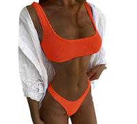 Briskorry Tankini Damen Bauchweg Zweiteilig Badeanzug,Swimsuit Push Up Bikini Set High Waist Push Up Bikinis Badeanzug Bikini Bauchweg Mode Crop Top Gerippte Farbblock Bademode Hohe Taille