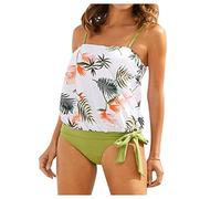 Briskorry Tankini Set Damen Zweiteiler Badeanzug Sexy High Waist Bikinislip Rückenfrei Badeanzüge Schwimwear Tankinis Oberteil Mädchen Bademode Blumen Bikini-Sets