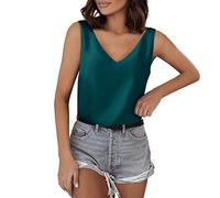 Briskorry Trägertop Damen Spitzentop Sexy T-Shirt Tank Ärmellose Oberteile Kurz Blusentop Frauen Verstellbare Spaghettiträger Mit Spitze V-Ausschnitt Vest Top Sommer Casual Sweatshirt Bluse