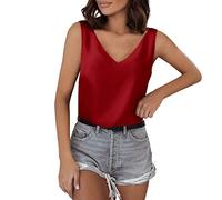 Briskorry Trägertop Damen Spitzentop Sexy T-Shirt Tank Ärmellose Oberteile Kurz Blusentop Frauen Verstellbare Spaghettiträger Mit Spitze V-Ausschnitt Vest Top Sommer Casual Sweatshirt Bluse