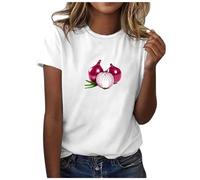 Briskorry Tshirt Damen Basic, Damen Oberteile Elegant, T Shirt Kurzärmeliges Rundhals Shirts Drucken Klassischer Tee Top Loose Lässige Sommerblusen Bequeme Luftige Longbluse Versatile Strandurlaub