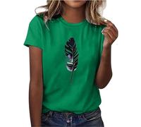 Briskorry Tshirt Damen Basic, Damen Oberteile Sommer Elegant, Tee Shirt Rundhalsausschnitt Kurzen Ärmeln Shirts Bedruckte Basic Top Loose Lässiges Blusen Bequeme Luftige Longbluse Vielseitige Strand