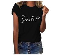 Briskorry Tshirt Damen Schwarz, Oberteile Damen Elegant, T-Shirts Rundhal Kurzärmeliges Sommershirts Drucken Klassisch Tee Tops Locker Casual Blusen Leichte Atmungsaktiv Longbluse Vielseitige Beach