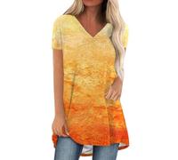 Briskorry Tshirt Damen Sommer, Damen Oberteile Elegant, T Shirts Kurzen Ärmeln V-Ausschnitt Shirt Klassischer Farbverlauf Tops Lässig Locker Bluse Bequeme Luftige Longshirt Vielseitige Urlaub