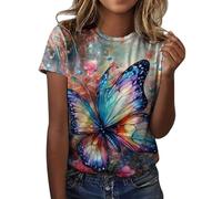 Briskorry Tshirt Damen Sommer, Oberteile Damen Sommer Elegant, T Shirt Kurzärmeliges Rundhals Shirts Klassisch Druck Tee Top Casual Baggy Bluse Luftige Leicht Sportshirts Vielseitige Strandurlaub