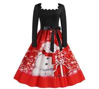 Briskorry Weihnachtskleider für Mädchen, Xmas Party Kleid Langärmeliges Elegant Cocktailkleid Vintage Rockabilly Abendkleider A-Linie Swing Christmas Dress Ugly Weihnachtsmotiv Festival Kleid 2024