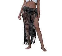 BriskyM Frauen häkeln Strand vertuschen Sarong Wrap mit Muscheln Netznetz Bikini vertuschen Muschel Strand Schal Mesh Badebekleidung Schals（schwarz）