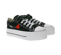 BRITISH KNIGHTS Kaya Low Kinder Low-Top Canvas-Sneaker mit Herz-Stickerei und Love-Print Schnür-Schuhe B49-3706C-02 Schwarz 34