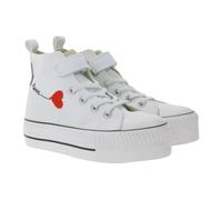 BRITISH KNIGHTS Kaya Mid Kinder Mid-Top Canvas-Sneaker mit dekorativer Herz-Stickerei & Love-Print Schnür-Schuhe Teenager Mädchen B49-3710C-02 Weiß 34