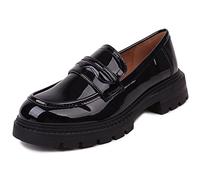 British Style Damen Mode Loafer Lackleder Quaste Loafer Schwarz Dicke Soled Loafer Slip-on Dicke Soled Loafer Einfache Casual Flache Schuhe Übergröße Schuhe, Schwarz1, 39 EU