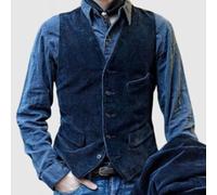 British Vintage Cordweste für Herren, Slim Fit ärmellose Weste mit Knopfverschluss für den täglichen Gebrauch (M Blau)
