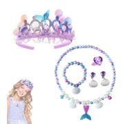 BRITIVIVE Kinder Schmuck Set Mädchen 6 Stücke Schmuckset Mädchen Meerjungfrau Spielzeug Meerjungfrau Schmuck Geschenke Krone Halskette Ohrringe Armbänder Ringe