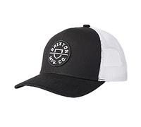 Brixton Crest Crossover, Mesh Trucker Hat for Men, Medium Profile, Curved Brim Made from Recycled Materials, Organic Cotton & Polyester Blend, Black, One Size