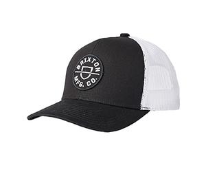 Brixton Crest Crossover, Mesh Trucker Hat for Men, Medium Profile, Curved Brim Made from Recycled Materials, Organic Cotton & Polyester Blend, Black, One Size