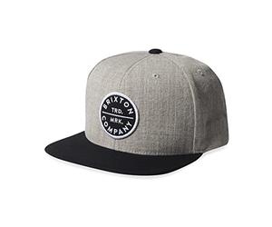 Brixton Pledge, Snapback Hat, Men’s Medium Profile, Adjustable, Flat Wide Brim Hat, Acrylic & Wool Blend, Light Heather Grey/Black, One Size