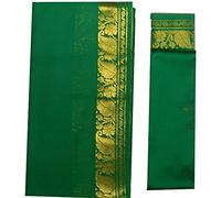 Brokat Sari grün Goldbrokat traditionelle Bekleidung Indien Tracht Bindi Wickelkleid Polyester