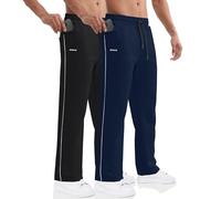 BROKIG 2er Pack Gerade Hose Herren Laufhose Lang Hose Offener Beinabschluss,Loser Passform Sporthose Herren Freizeithose mit Taschen Komfortable Trainingshose für Männer (Schwarz-Marine,M)