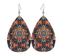 BROLEO Boho-Mandala-Ohrringe mit buntem Blumenmuster, modische Tropfenform, stilvoll und schön, leicht, baumelnd für Damen und Mädchen, Einheitsgröße, Leder