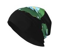 BROLEO Broken Diamonds on Lotus Leaves Prints Erwachsene Strickmütze Casual Bean Cap Elastische Krempe Hut Unisex Schwarz