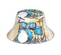 BROLEO Cartoon Drummer Knock Prints Reflektierender Fischerhut - Stilvolles und funktionales doppelseitiges Design für Sonnenschutz, Schwarz, Einheitsgröße