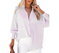 BrOleo Damen Bluse mit Ballonärmeln Knopfleiste und Taschen gestreift Tunika Oberteile modisch hoch tief unregelmäßiger Saum Hemd Urlaubsmantel Bikini Überzug Büro Business Bluse Lila L