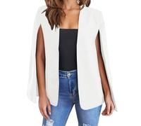 BrOleo Damen Cape Blazer elegant geteilt langärmelig vorne offen Blazer Jacke modisch einfarbig Schalkragen Blazer Mantel Cape Top Business Freizeitanzug Oberteile Strickjacke Mäntel Weiß