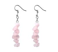 BrOleo Damen Creolen Ohrringe,Boho Ohrringe Mit Naturstein Anhänger Chakra Reiki Energie Lange Fransenperlen Steintropfen Ohrhänger Für Damen Und Mädchen Edelsteinschmuck Rosa Kristall