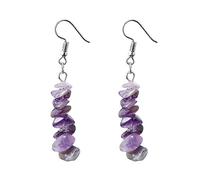 BrOleo Damen Creolen Ohrringe,Boho Ohrringe Mit Naturstein Anhänger Chakra Reiki Energie Lange Fransenperlen Steintropfen Ohrhänger Für Damen Und Mädchen Edelsteinschmuck Amethyst