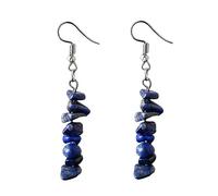 BrOleo Damen Hängende Ohrringe,Boho Ohrringe Mit Naturstein Anhänger Chakra Reiki Energie Lange Fransenperlen Steintropfen Ohrhänger Für Damen Und Mädchen Edelsteinschmuck Lapislazuli