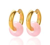 BrOleo Damen Hängende Ohrringe,Boho Ohrringe Mit Rosenquarz Creolen Chakra Reiki Energie Anhänger Ohrring Kreis Geometrische Tropfen Ohrhänger Für Damen Und Mädchen Edelstein Schmuck